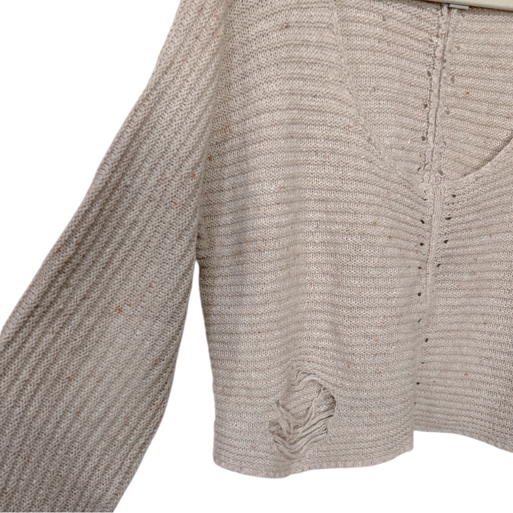 Wildfox Terra Distressed Cropped Ribbed Long Sleeve Sweater ASO Blush Pink Small - Picture 8 of 12